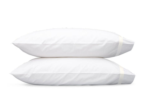 Pillowcases Standard or King - Lowell Ivory on White Bedding by Matouk at Fig Linens and Home