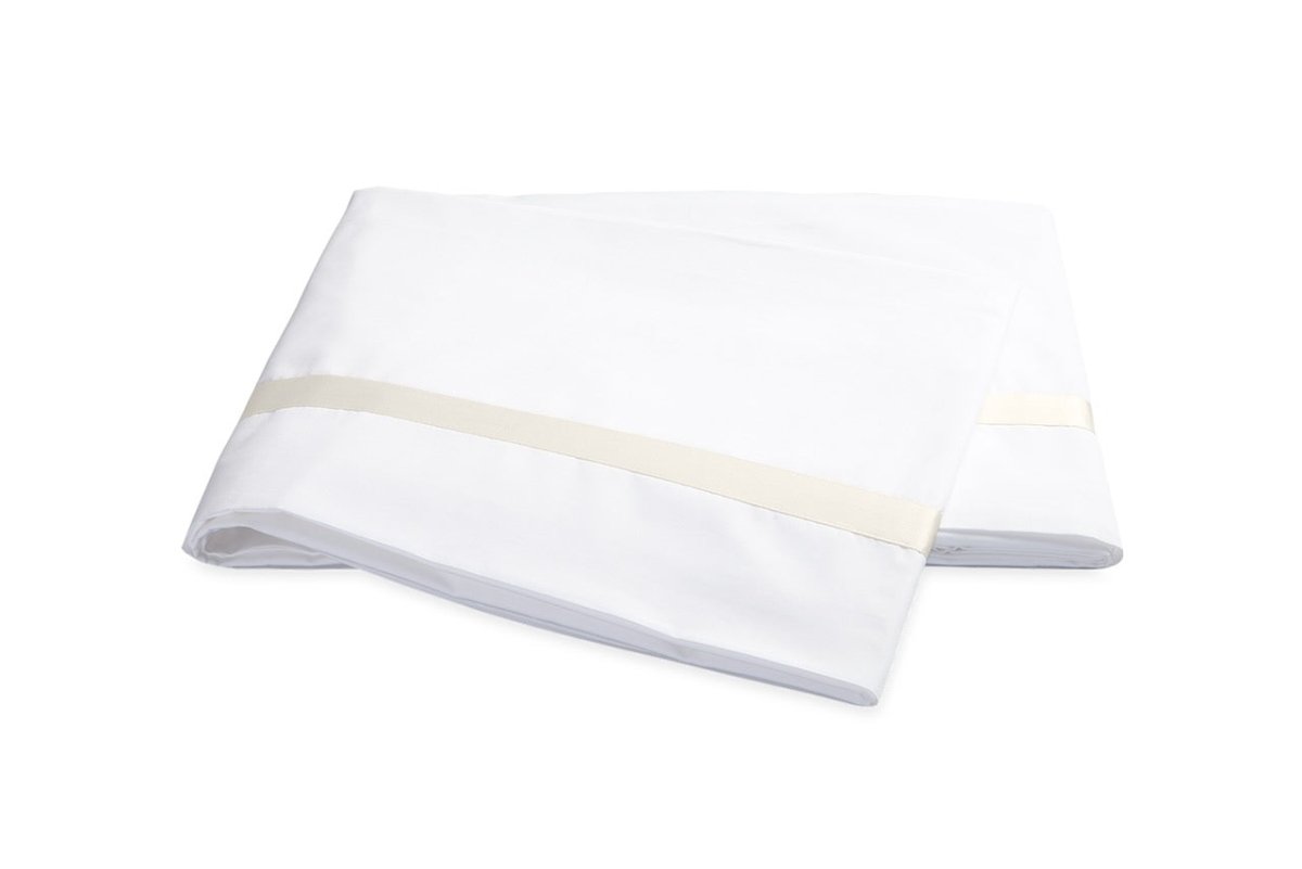 Flat Sheet - Lowell Ivory on White Bedding by Matouk at Fig Linens and Home