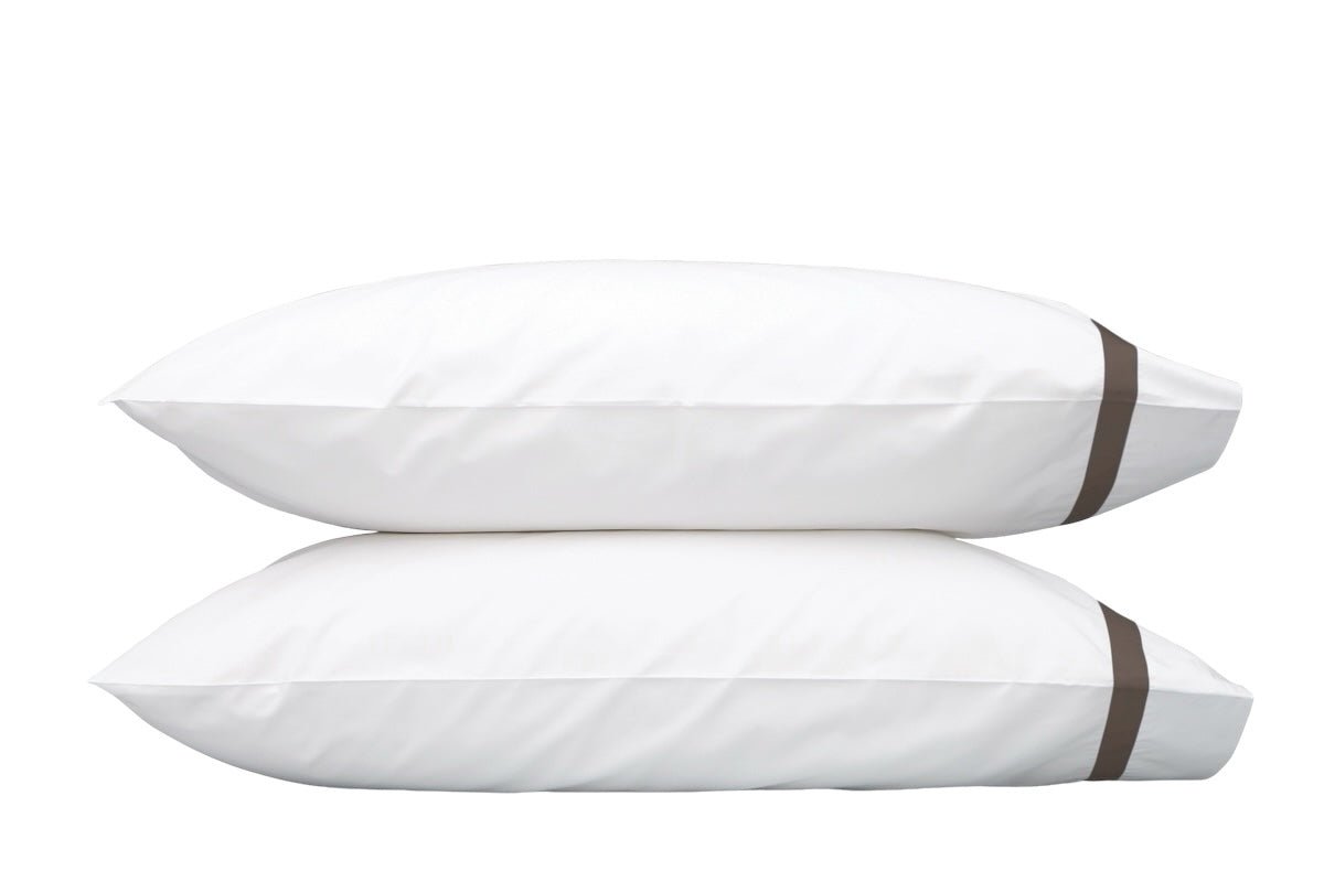 Matouk Pillowcases - Lowell Sable Brown Bedding at Fig Linens and Home - Milano Percale Cotton