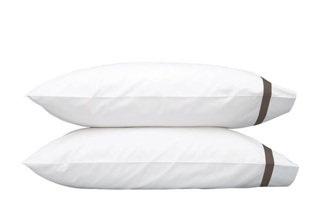Matouk Pillowcases - Lowell Sable Brown Bedding at Fig Linens and Home - Milano Percale Cotton