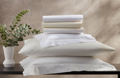 Luca Hemstitch Sheets & Pillowcases by Matouk White King Flat Sheet at FIG LINENS AND HOME 1