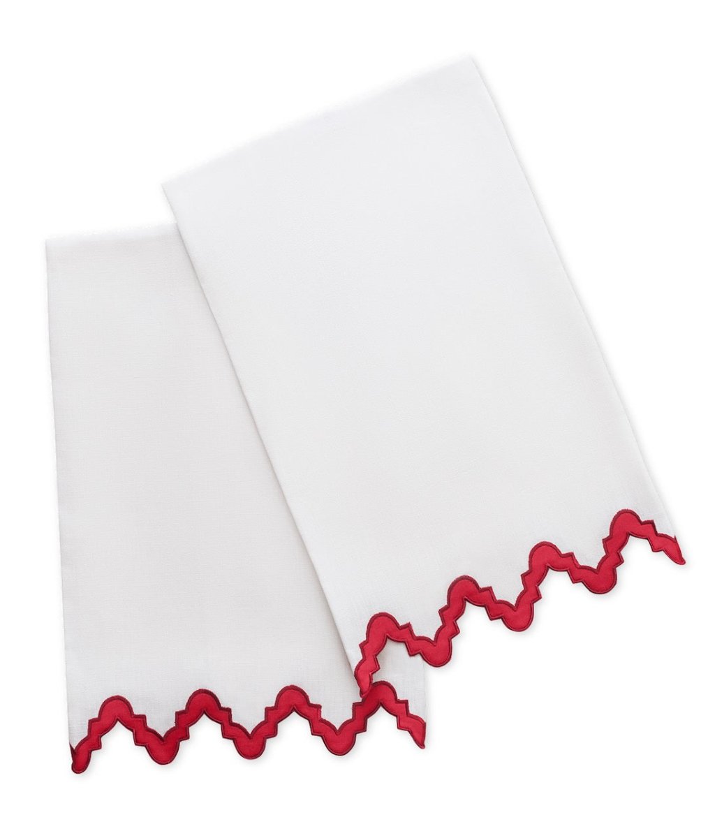 M042 Aziza Guest Towel 20 x 26 - Set of 2 Scarlet Powder Room Towels at Fig Linens and Home