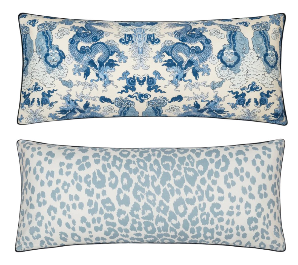 Matouk Reversible Lumbar Pillow Cover 16 x 36 Magic Mountain Porcelain Blue/Iconic Leopard Sky