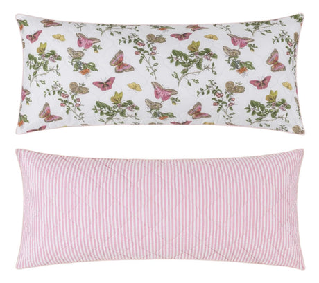 Matouk Reversible Lumbar Pillow Cover 16 x 36 Quilted Baudin Butterfly Pink/Matteo Peony