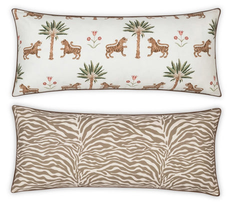 Matouk Reversible Lumbar Pillow Cover 16 x 36 Tiger Palm/Regine Coconut
