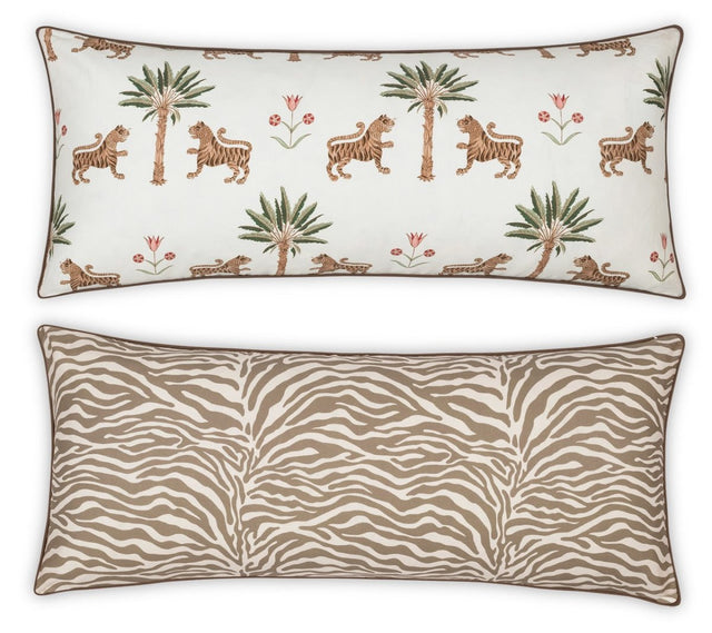 Matouk Reversible Lumbar Pillow Cover 16 x 36 Tiger Palm/Regine Coconut