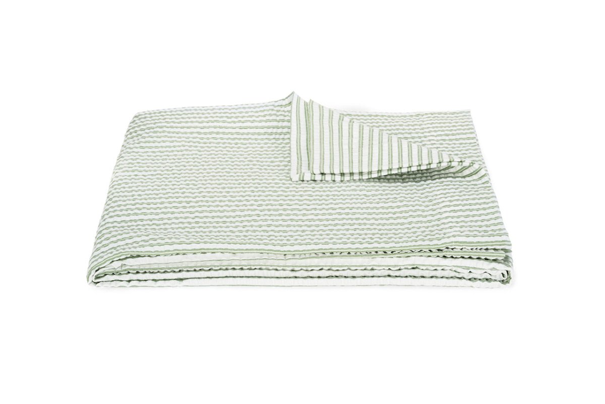 Matteo Seersucker Palm Green Coverlet | Matouk at Fig Linens and Home