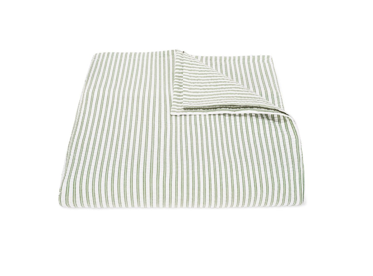 Matteo Seersucker Palm Green Duvet Cover | Matouk at Fig Linens and Home