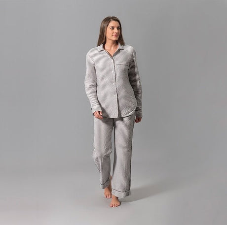 Matouk Matteo Seersucker Pajamas Bark at Fig Linens and Home