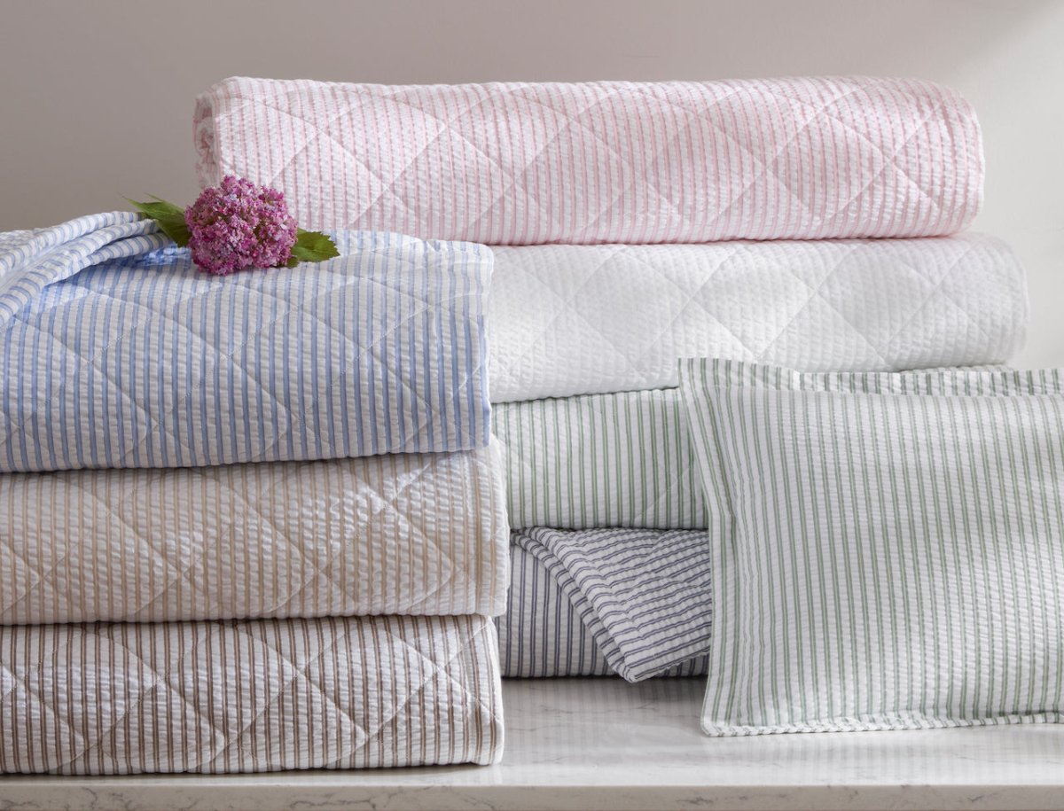Matouk Matteo Quilted Seersucker Bedding Stack at Fig Linens and Home