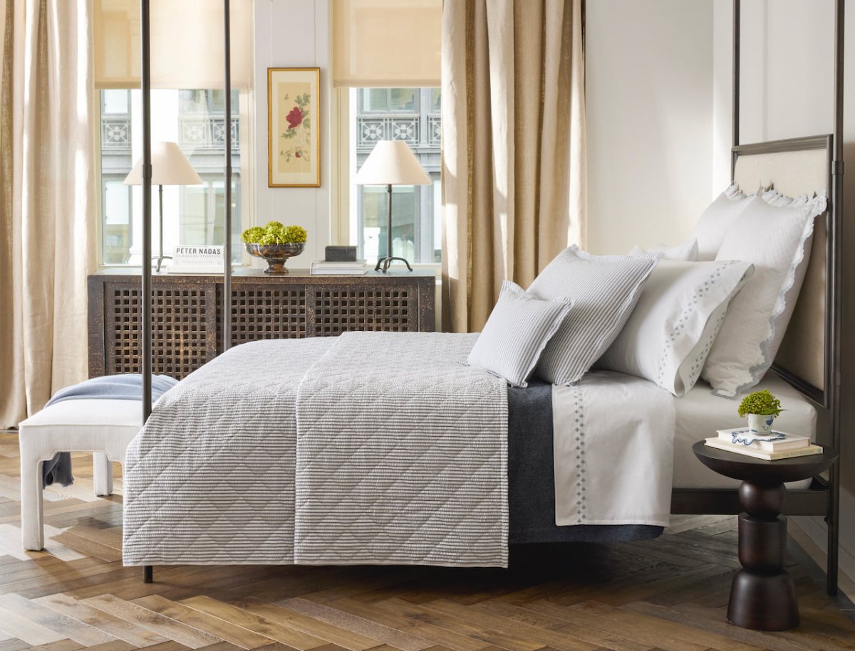 Matouk Matteo Quilted Seersucker Bedding at Fig Linens and Home | Lifestyle 1