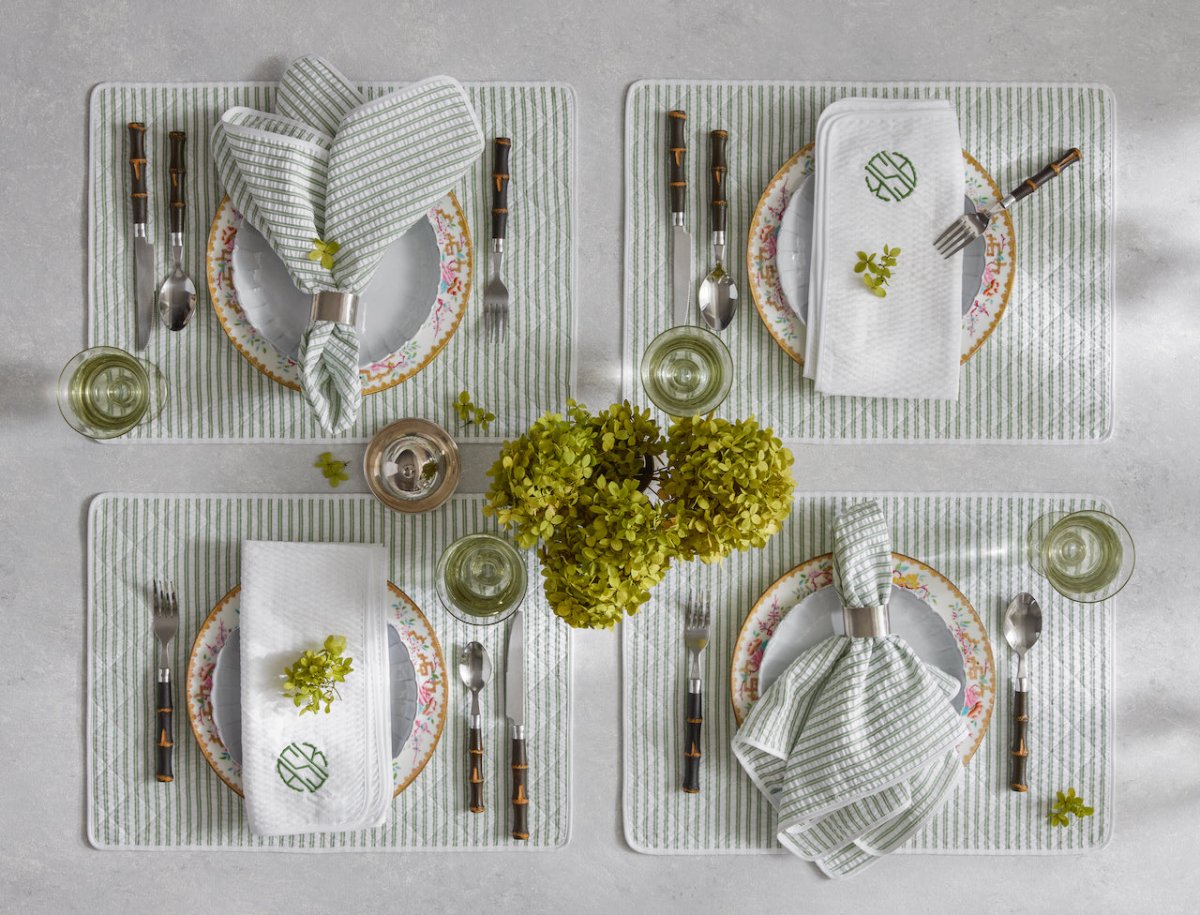 Matouk Placemats - Matteo Seersucker Placemats in Lifestyle Table Setting 4 at Fig Linens and Home