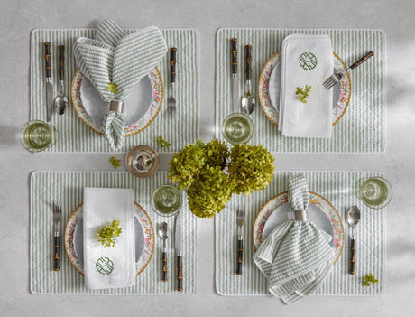 Matouk Placemats - Matteo Seersucker Placemats in Lifestyle Table Setting 4 at Fig Linens and Home