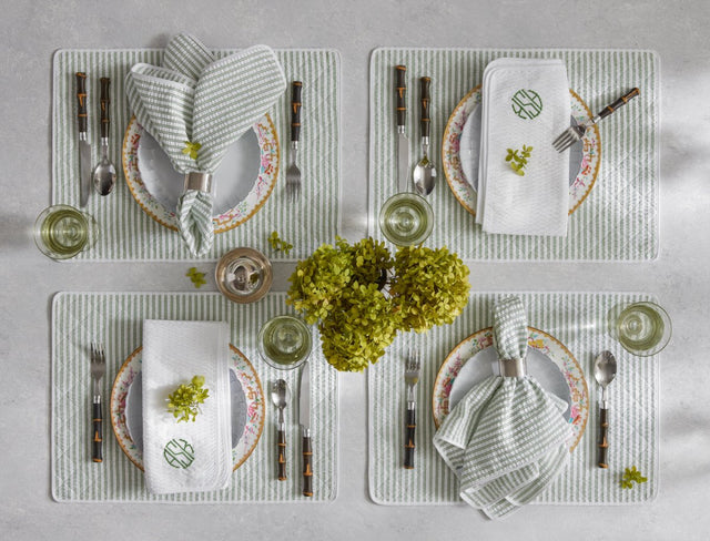 Matouk Placemats - Matteo Seersucker Placemats in Lifestyle Table Setting 4 at Fig Linens and Home