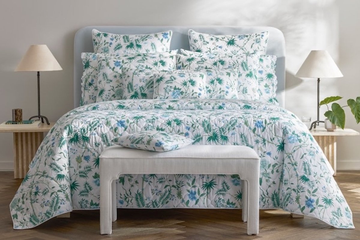 Matouk Schumacher Palmyra Quilted Euro Sham 27 x 27 Emerald at Fig Linens and Home
