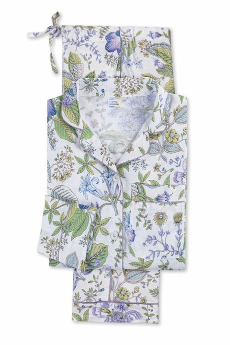 Matouk Pajamas - Pomegranate Lilac Roman 100% Linen PJ&#39;s at Fig Linens and Home - Flat Folded 2