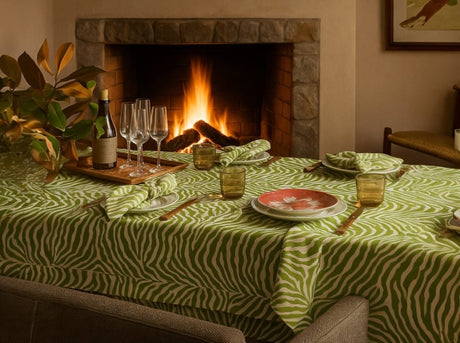 Regine Grass Green Tablecloths | Matouk Schumacher at Fig Linens and Home - Lifestyle 1