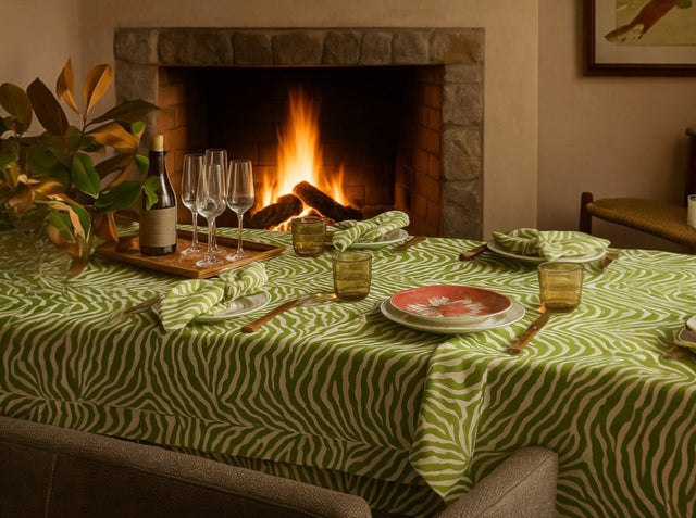 Regine Grass Green Tablecloths | Matouk Schumacher at Fig Linens and Home - Lifestyle 1