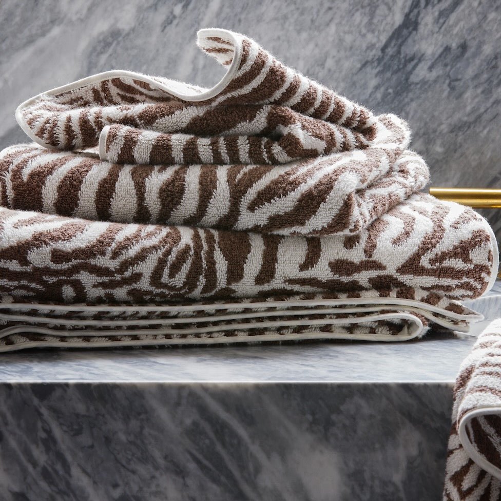 Regine Towels by Matouk Schumacher at Fig Linens and Home - Sable Brown Animal Print Towels
