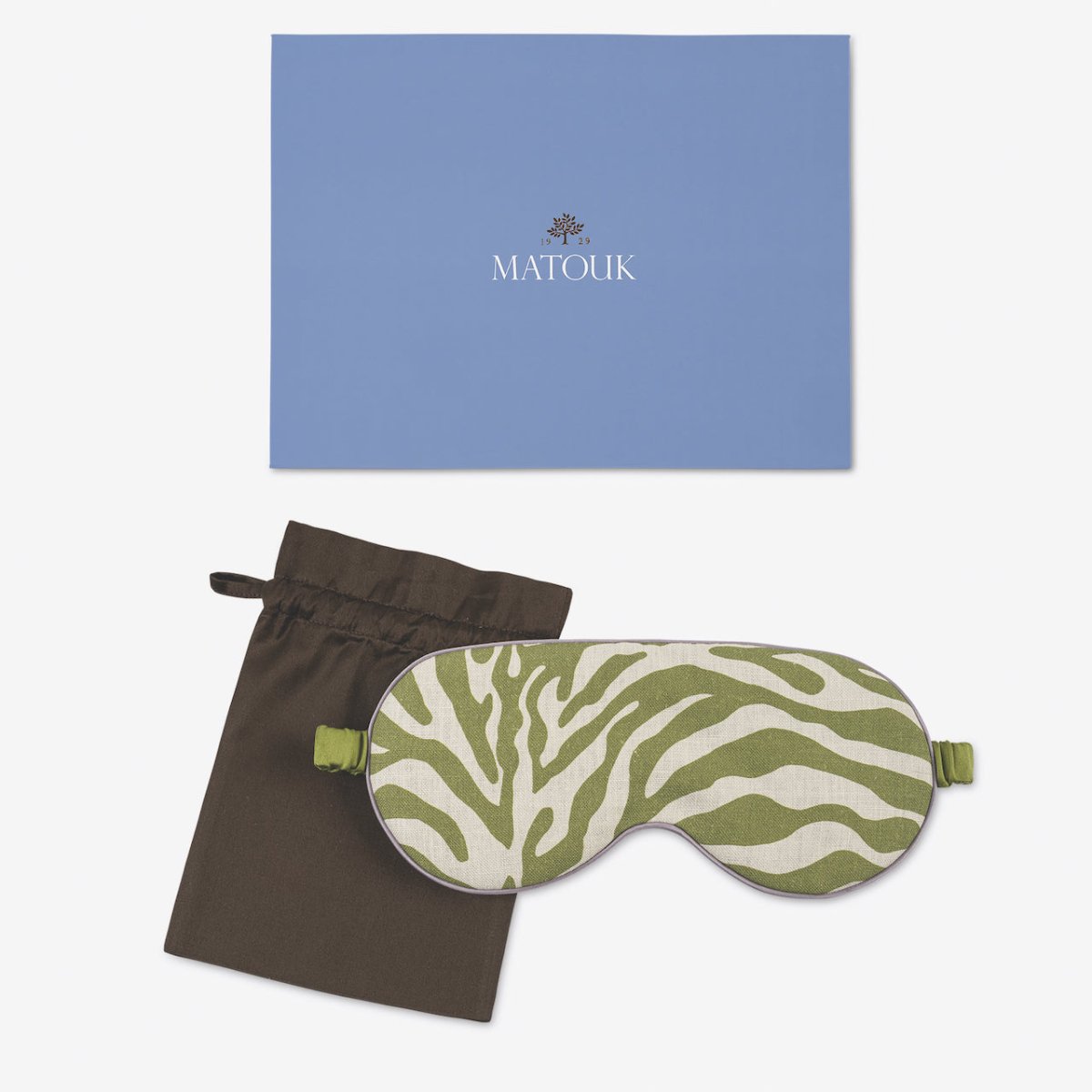 Matouk Valentina Sleep Mask shown with Box - Regine Grass Green
