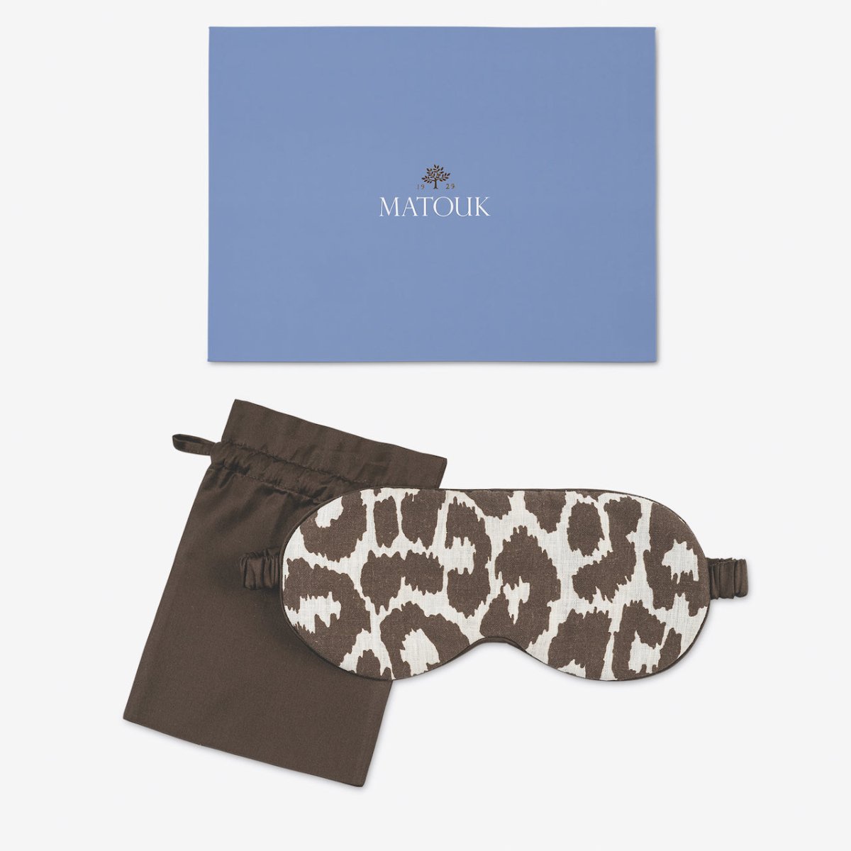 Matouk Valentina Sleep Mask shown with Box - Leopard Cinder Brown