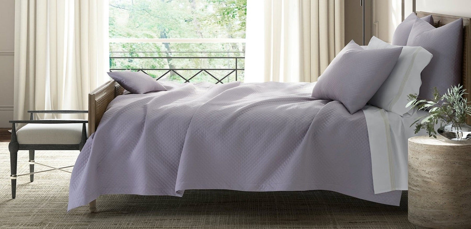 Matouk Petra Coverlets Bedspreads in Diamond Matelassé FIG LINENS