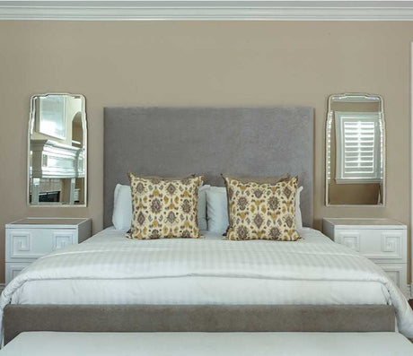 Wall Mirror - Antiqued Silver Leaf Iron Mirror by Mirror Home Shown in Bedroom