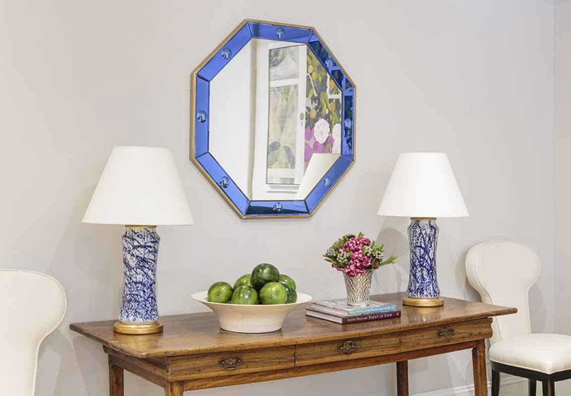 Octavia Blue & Brass Mirror by Bunny Williams at Fig Linens and Home - Lifestyle View