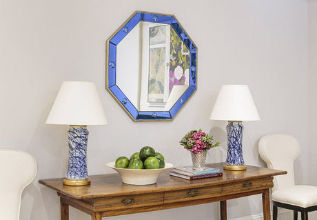 Octavia Blue & Brass Mirror by Bunny Williams at Fig Linens and Home - Lifestyle View