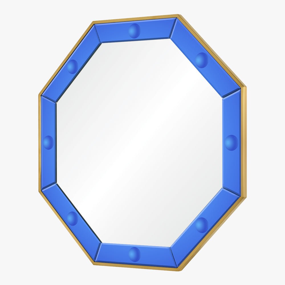 Octavia Blue & Brass Mirror by Bunny Williams at Fig Linens and Home - Angle View