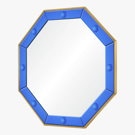 Octavia Blue & Brass Mirror by Bunny Williams at Fig Linens and Home - Angle View