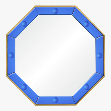 Octavia Blue & Brass Mirror by Bunny Williams at Fig Linens and Home - Front View