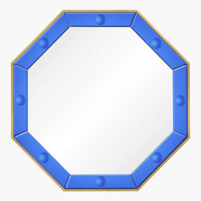 Octavia Blue & Brass Mirror by Bunny Williams at Fig Linens and Home - Front View