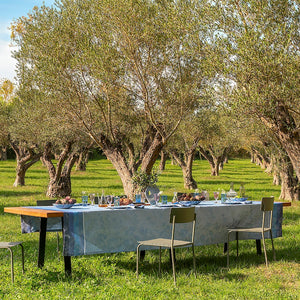 Instant Bucolique Blue Tablecloths by Le Jacquard Français - Luxury table set up outdoors under tree