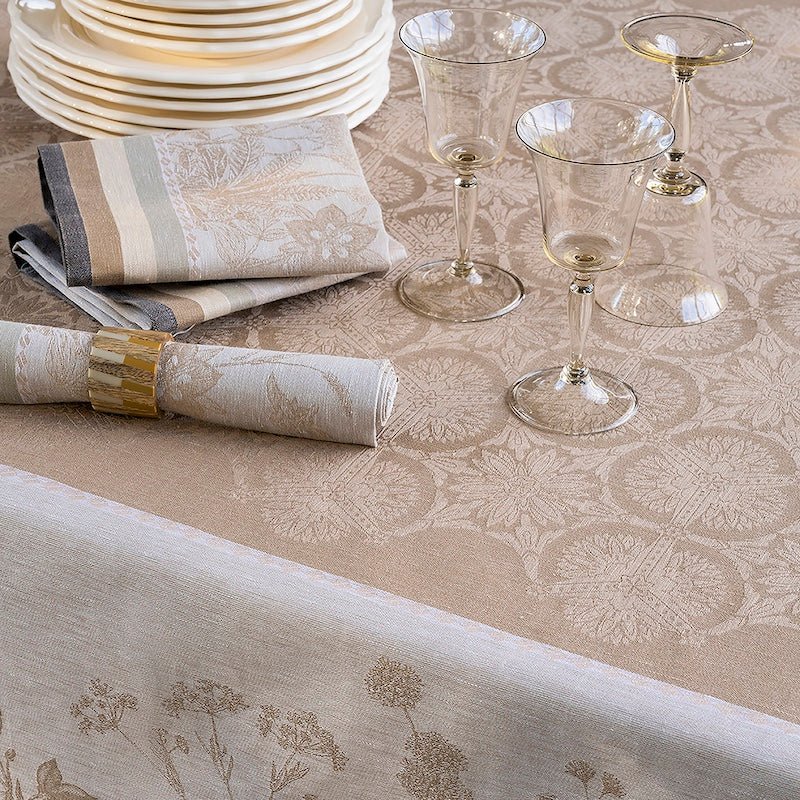 Detail of Instant Bucolique Beige Tablecloths by Le Jacquard Français