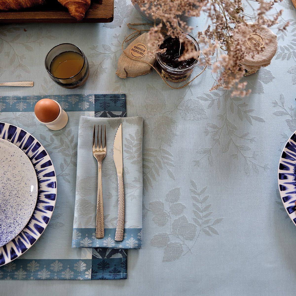 Manor Lane Blue Tablecloth by Le Jacquard Français