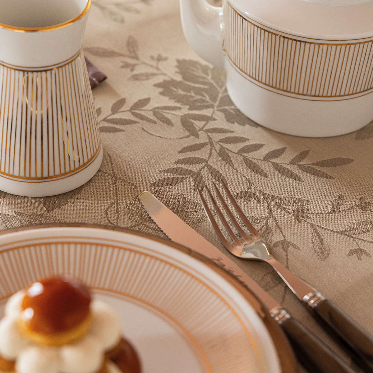 Manor Lane Beige Tablecloth by Le Jacquard Français