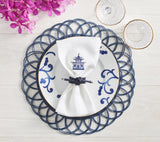 Kim Seybert Table - Rope Knot Navy Blue Faux Leather Napkin Rings at Fig Linens and Home 3