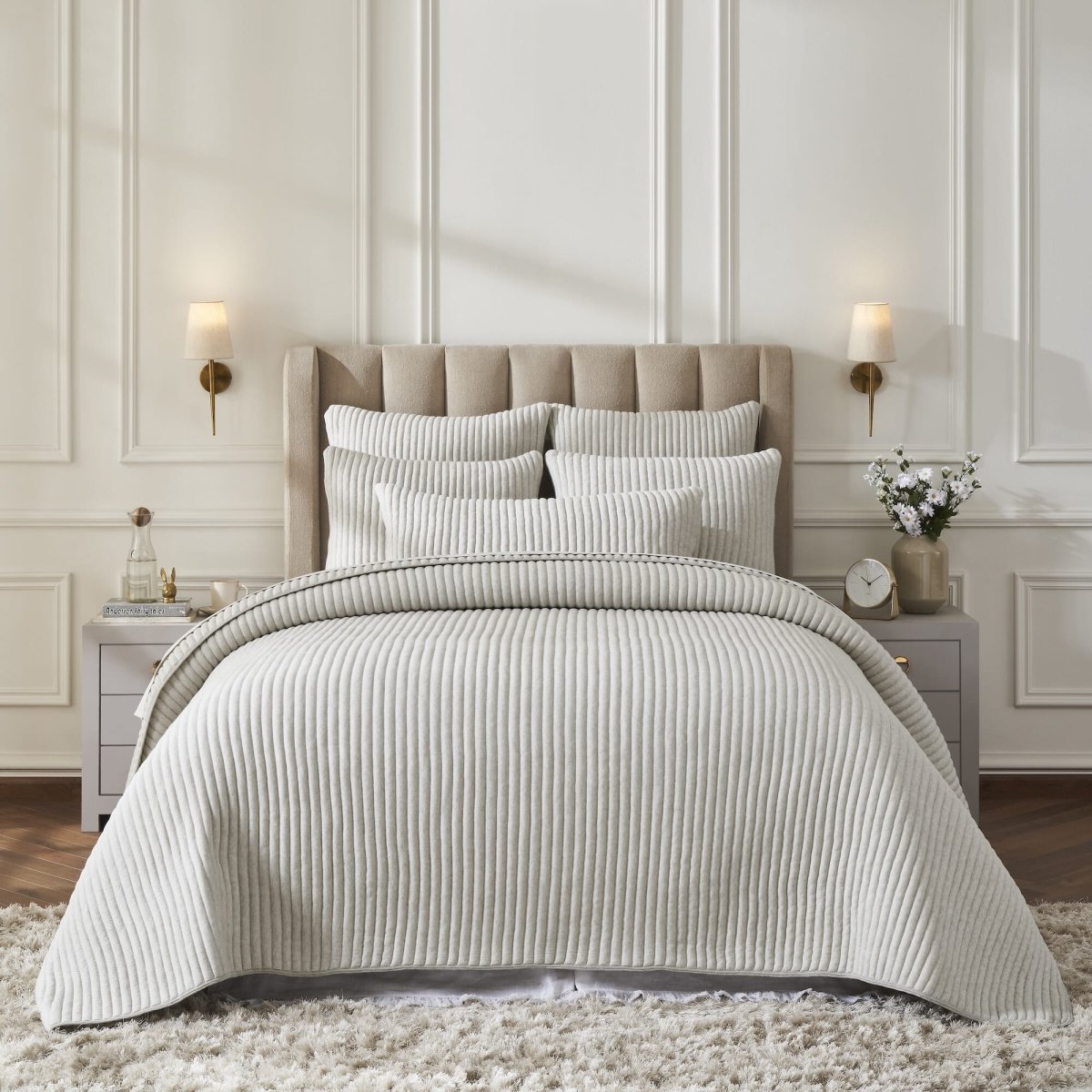 Charlton Cotton Jersey Channel Quilt by Orchids Lux Home - Melange Mist View 1