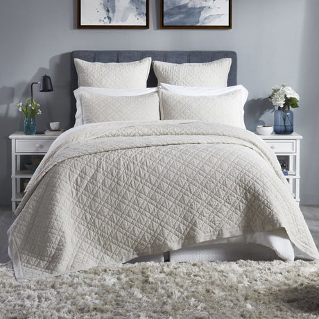 Orchids Lux Chloe European Linen Diamond Coverlet - King - Beige - 1