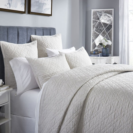 Orchids Lux Chloe European Linen Diamond Coverlet - King - Beige - 3