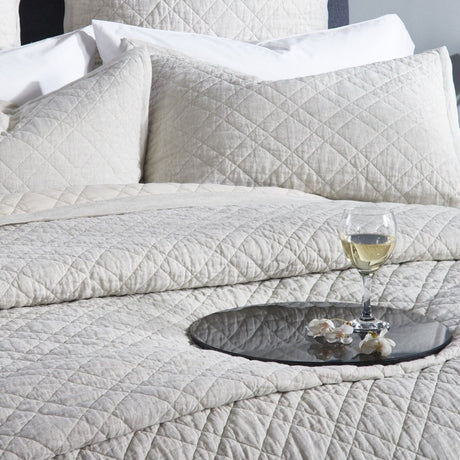 Orchids Lux Chloe European Linen Diamond Coverlet - Queen - Beige - 4