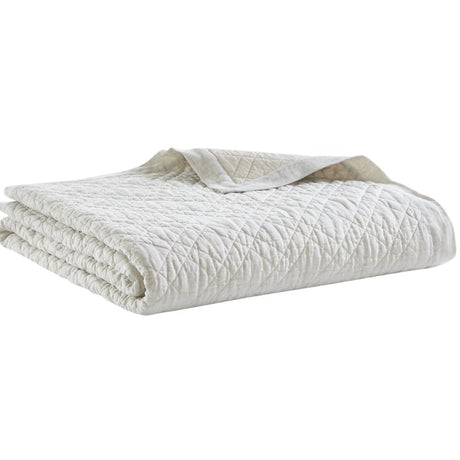 Orchids Lux Chloe European Linen Diamond Coverlet - Queen - Beige - 5