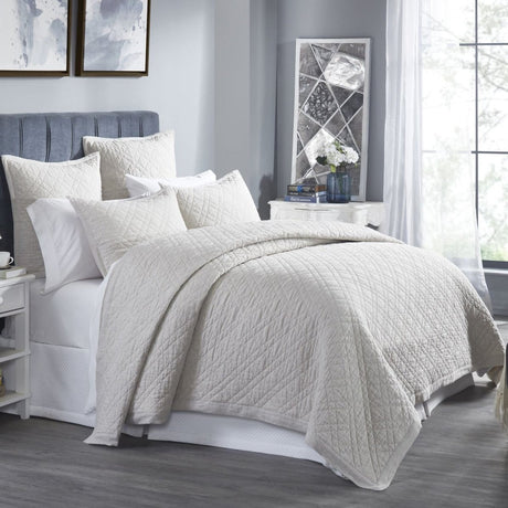 Orchids Lux Chloe European Linen Diamond Coverlet - Queen - Beige - 2