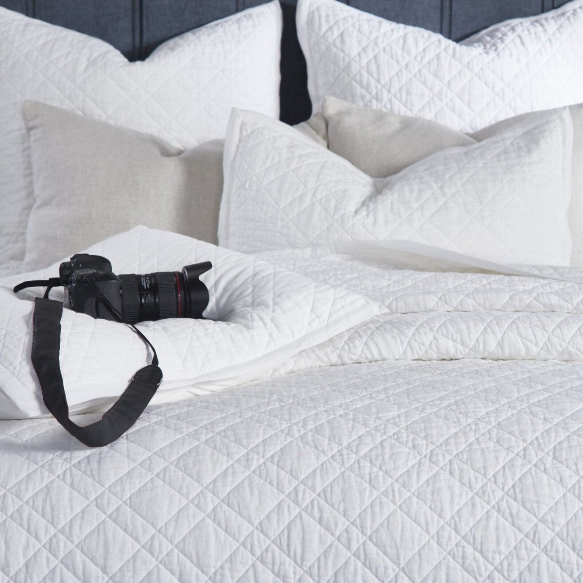 Orchids Lux Chloe European Linen Diamond Coverlet - King - White - 4