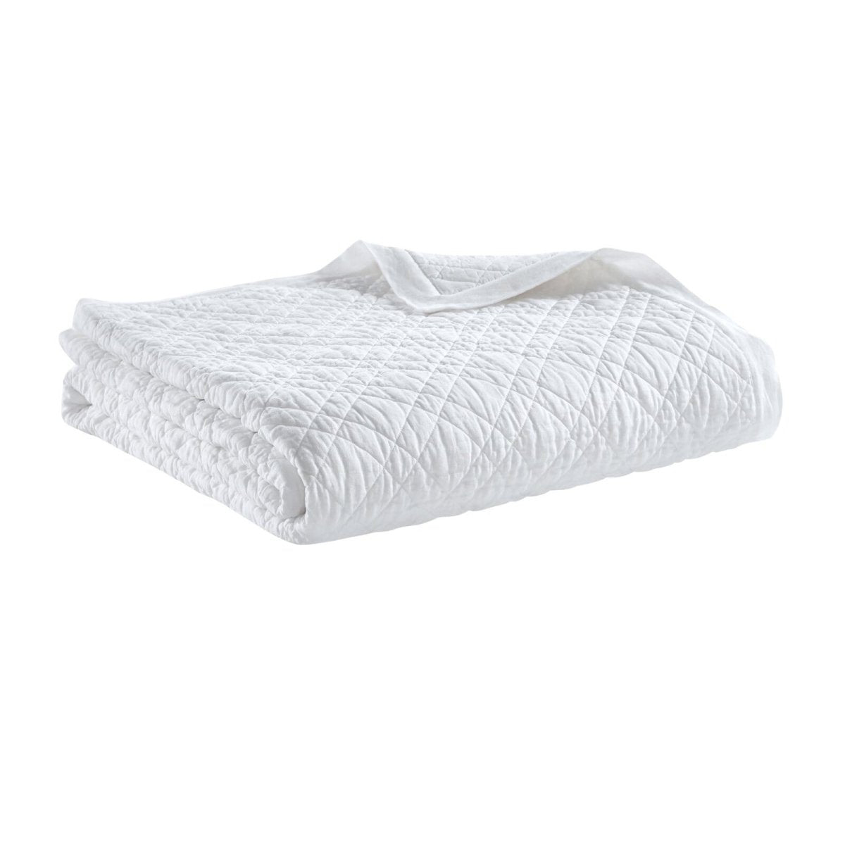 Orchids Lux Chloe European Linen Diamond Coverlet - King - White - 5