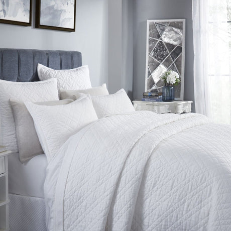 Orchids Lux Chloe European Linen Diamond Coverlet - King - White - 3