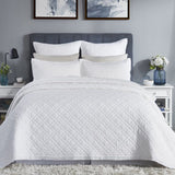 Orchids Lux Chloe European Linen Diamond Coverlet - Queen - White - 1