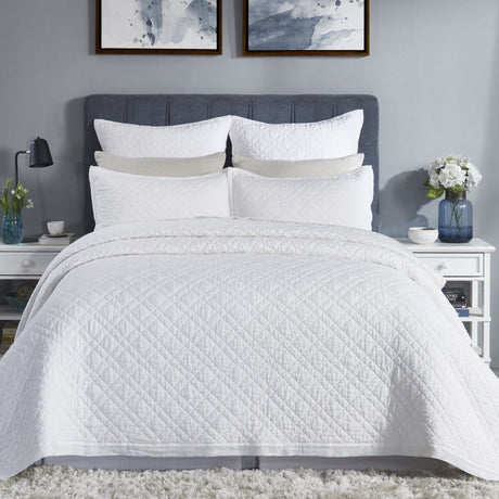 Orchids Lux Chloe European Linen Diamond Coverlet - Queen - White - 1