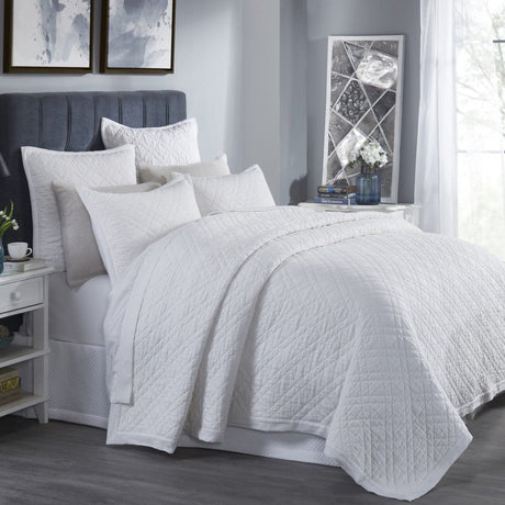 Orchids Lux Chloe European Linen Diamond Coverlet - Queen - White - 2
